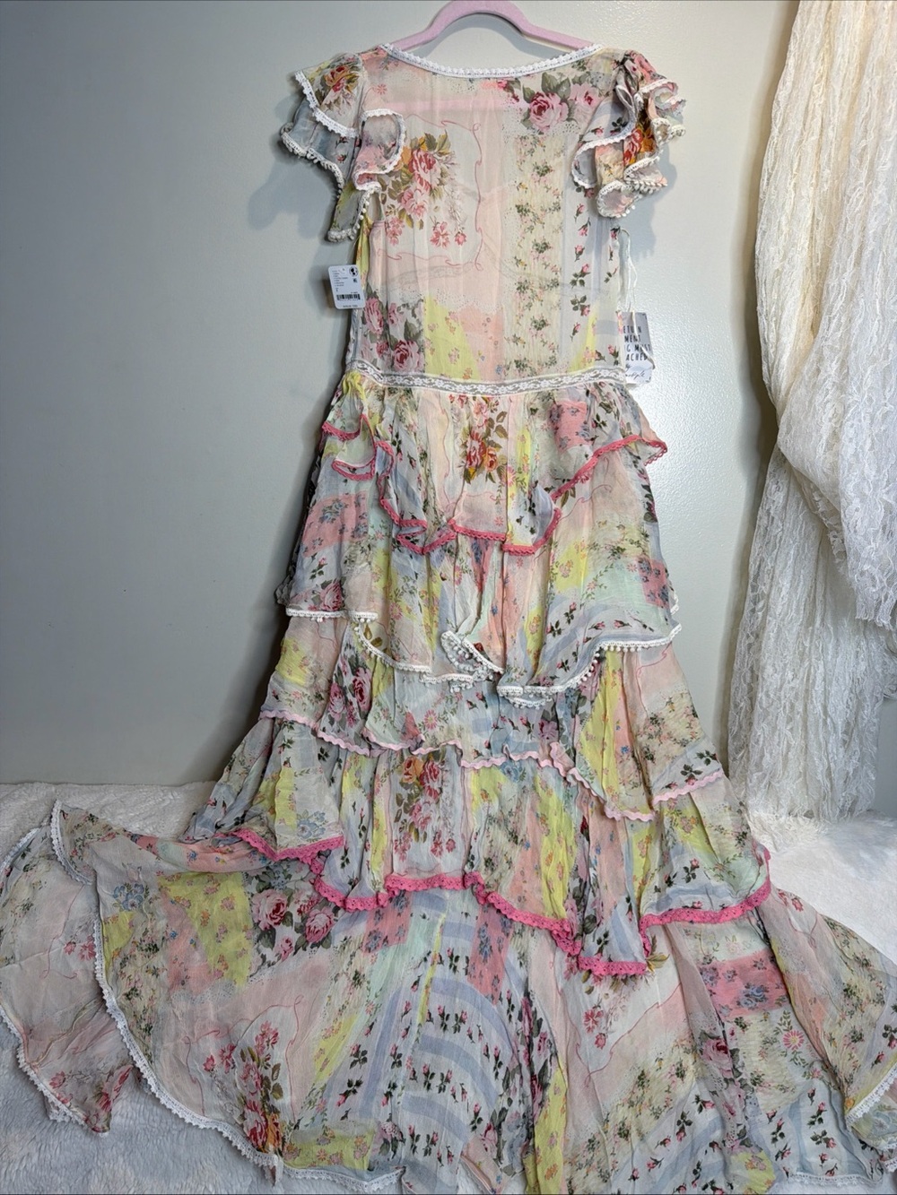 Free People Love You Bunches Tiered Drop Waist Ruffles Floral Midi Dress - Picture 9 of 11